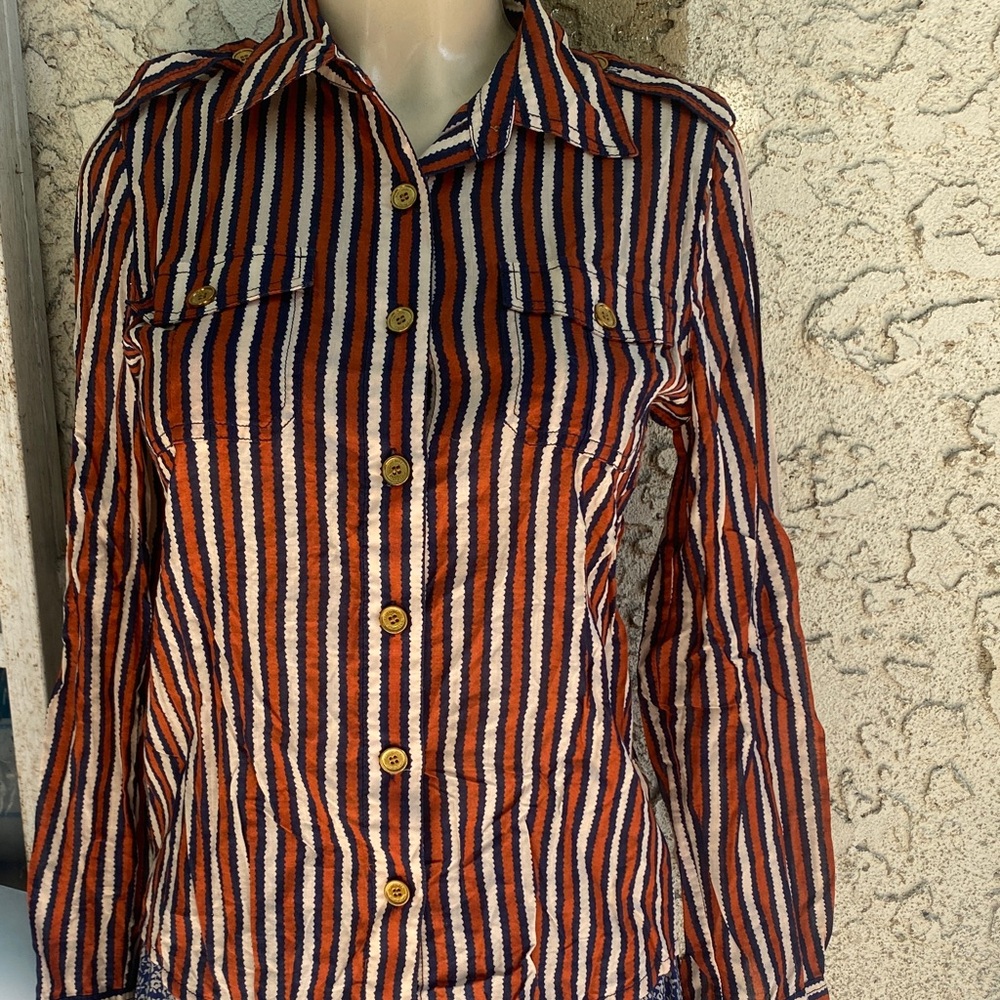 Tory Burch Striped Orange and Blue Blouse